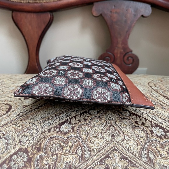 Kate Spade Flower Monogram Sutton Zip Top Pouch Brown Black Coated Canvas - Picture 6 of 9